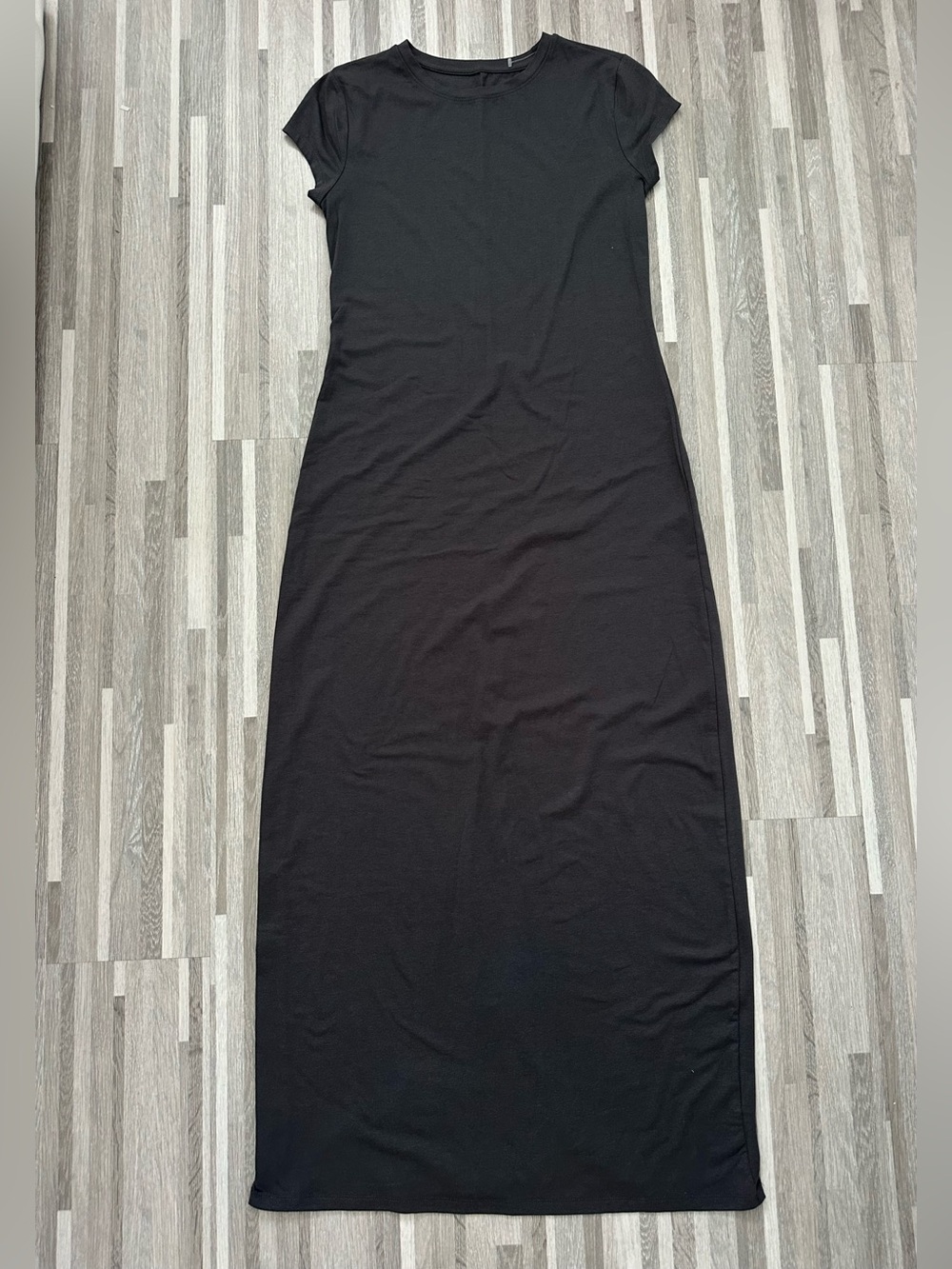 A New Day Light Black Short Sleeve Casual Maxi Dress, Size S
